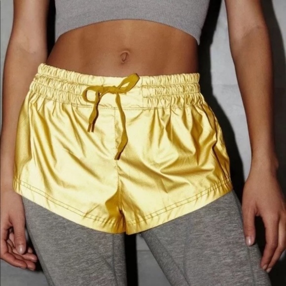 Free People movement moonlight yellow reflective shorts size small - Picture 4 of 15